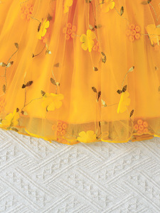 Ensemble de vêtements d'été pour filles de <span class=keywords><strong>4</strong></span> à 7 <span class=keywords><strong>ans</strong></span>, <span class=keywords><strong>veste</strong></span> à manches bouffantes en coton doux jaune, jupe en maille florale, deux pièces - Product Image 6