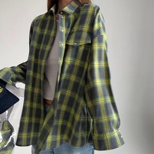 Blusa de Mujer a Cuadros, Tejida, con Cuello Camisero, Manga Larga, Logotipo Bordado en la Parte Delantera, Marca Privada, Ropa de Oficina para Primavera/Verano - Product Image 1
