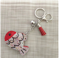 Porte-clés de haute qualité, best-seller, orné de strass scintillants multicolores en forme de lune et d'œil protecteur, avec pompons
