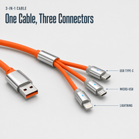 Kabel Pengisi Daya 3 in 1 Grosir Multi USB Type C Micro USB USB-A Kabel Data Silikon Pengisian Cepat untuk Ponsel Tablet