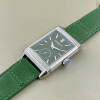Jam Tangan Pria Mekanis Bentuk Persegi Retro Dial Detik Kecil Tali Kulit Hijau Jam Tangan Manual Bisnis Kasual