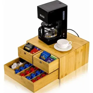 2层咖啡壶储物组织器竹杯架9分隔茶袋厨房储物盒