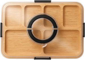 Bandeja de Bambú para Aperitivos, Tabla de Quesos y Charcutería con Compartimentos y Tapa Transparente con Cierre - Product Image 2