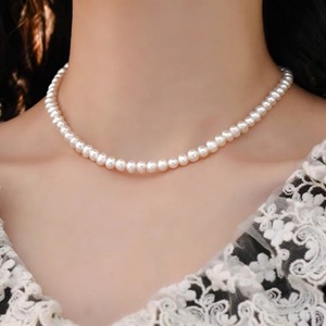Gargantilla de Plata 925 para Mujer, Cadena de Clavícula con Perlas de Agua Dulce, Simple, de Alta Gama, Natural, con Luz Intensa - Product Image 4