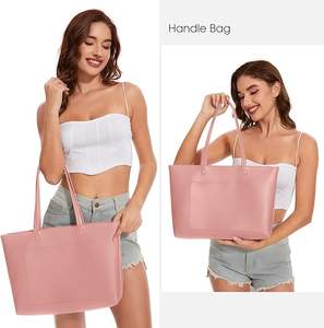 Sac fourre-tout pour femme en cuir PU, élégant, grand sac à bandoulière avec fermeture éclair et poche, sac de travail portable imperméable pour ordinateur portable, pour le shopping - Product Image 6