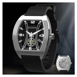 Skeleton Tourbillon Hollow Out Mechanical Watches With Calendar Custom Logo Luxury Relojs Tonneau Case Automatic Watch For Men