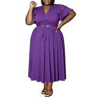 Nouvelle Robe d'été 2026 pour Femme, Style Européen et Américain, Manches Volants, Col V, Poches, Grande Taille, Longueur Genou