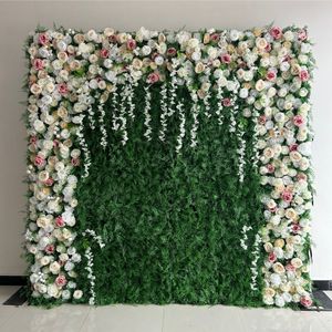 Mur de fleurs personnalisé 5D 3D blanc en tissu enroulable, décoration de mariage, panneau de fleurs artificielles en soie, toile de fond murale de fleurs - Product Image 5