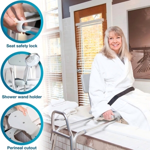 Banco de transferencia deslizante con asiento recortado, silla de ducha ajustable para bañera, silla de seguridad reversible para bañera para personas mayores y discapacitadas - Product Image 3