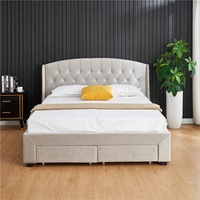Cadre de Lit Moderne Capitonnée Bouton Doux Rembourré Économique Double Simple Queen King en Tissu avec Tiroirs de Rangement