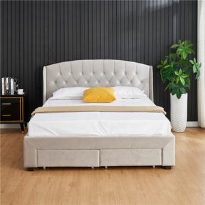 Estructura de Cama Moderna Tapizada en Tela con Botones, Almacenamiento y Cajones, Económica, Tamaños Individual, Matrimonial, Queen y King - Product Image 3