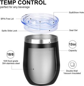 Vente en gros de gobelets à vin isothermes en acier inoxydable de 12 oz, écologiques, gobelets à café de voyage, gobelets isothermes, retour à l'école, impression personnalisée - Product Image 2