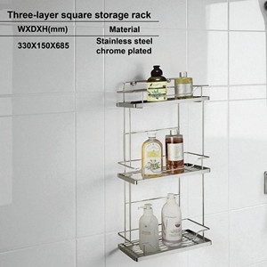 Estante de Almacenamiento Cuadrado de Tres Niveles para Baño, Independiente y Moderno, de Acero Inoxidable Galvanizado - Product Image 3