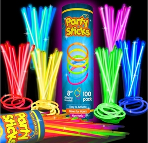 100pk 8 pulgadas Neon Glow Dark Light Sticks Suministros y decoraciones para fiestas Collares brillantes Pulseras con conectores Favores de fiesta - Product Image 1