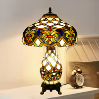   Lampu Meja Dekorasi Seni Retro Amerika Asia Tenggara untuk Bar Ruang Tamu, Lampu Meja Kaca Berwarna Buatan Tangan