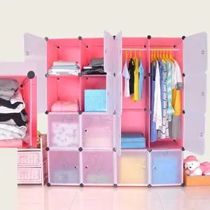 16 Cube Folding PP Panel Diy Wohnzimmer Schlafzimmer Kunststoff Kleider schrank Schrank Kleider schrank mit 2 Kleiderbügeln