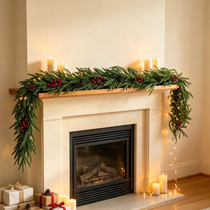 Guirlande artificielle en pin Longxin avec baies rouges et cônes de pin, 50 branches, décoration intérieure de Noël - Product Image 1