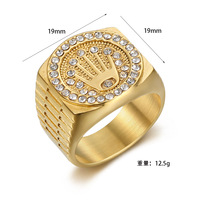Bagues en acier inoxydable plaqué or 18 carats avec zircons taille princesse, bijoux tendance hip-hop en cristal et strass pour hommes et femmes, vente en gros