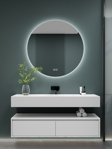 White minimalist bathroom cabinet smart mirror cabinet white countertop washbasin suspended cabinet body - Product Image 1