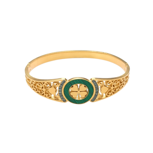 กำไลข้อมือแฟชั่น สแตนเลสสตีล 316L ชุบทอง PVD ลายใบโคลเวอร์สีเขียว เครื่องประดับสำหรับผู้หญิง - Product Image 2
