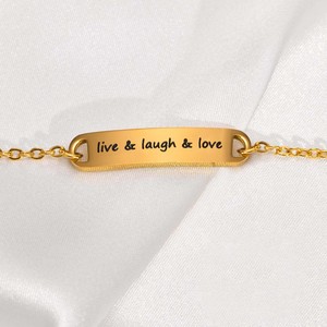 Thanh nhã Cá Nhân 18k PVD mạ vàng không thấm nước thép không gỉ khắc thư cong thanh trẻ em Vòng đeo tay - Product Image 2