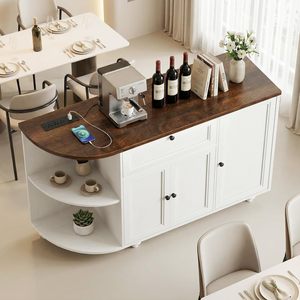 Mueble <span class=keywords><strong>Bar</strong></span> para Café y Vino de Madera con Tomacorriente, Estación de Carga Ajustable, Diseño Industrial, 2 Estantes, Mueble para el Hogar, Estante para Copas de Vino - Product Image 2