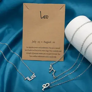 3Pcs/Set Cardboard Star Zodiac Sign Pendant 12 Zodiac Sign Charm Gold Aries Cancer Leo Scorpio Necklace