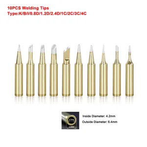10件/组金色无铅焊嘴900M-T烙铁头，用于878D8786/936返工焊台BGA工具套件