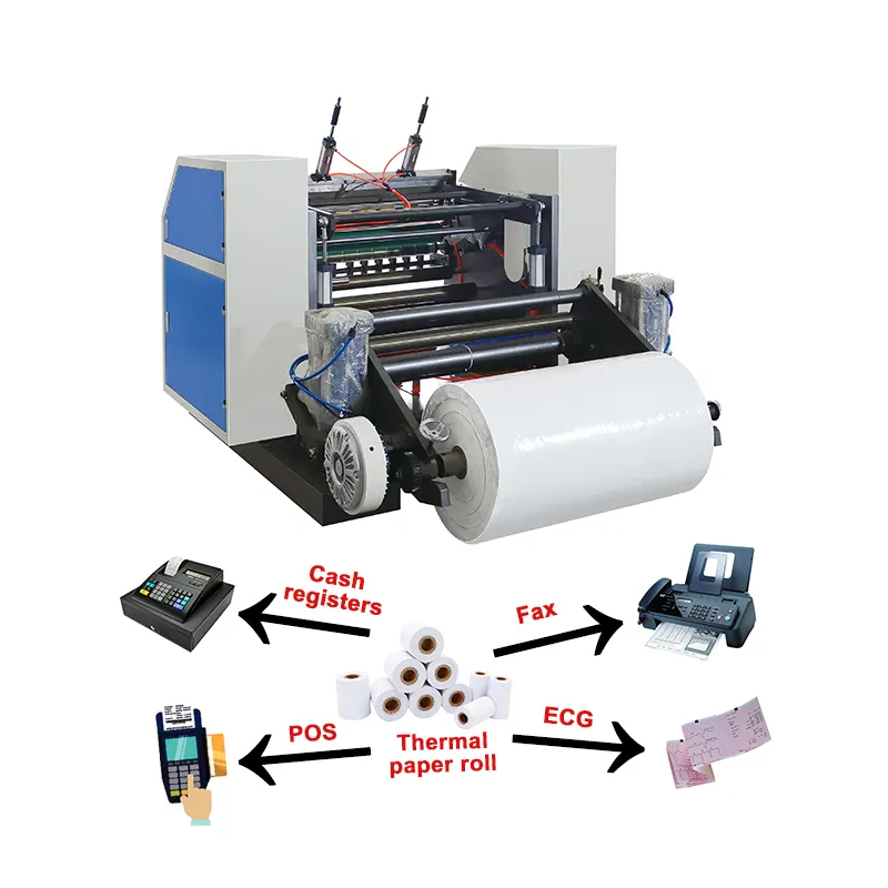 Máquina cortadora de papel rebobinadora de caja registradora POS de cajero automático Máquina cortadora y rebobinadora de papel térmico