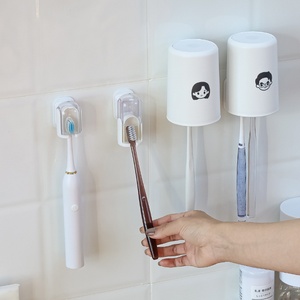 <span class=keywords><strong>Wall</strong></span>-Mounted Household <span class=keywords><strong>Toothbrush</strong></span> Titular Ventosa Pull Design PC Material Cinza Prova para Banheiro Cozinha Armazenamento Organizer - Product Image 4