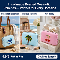 Handgemaakte kralen tas met strepen, rits, cosmeticaschuitje, 3D fruit icon, zaadkraal, op maat gemaakte groothandel, zomer strand portemonnee, lage minimale bestelhoeveelheid, OEM