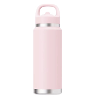 Bouteille d'eau isotherme moderne en acier inoxydable de 750 ml avec logo personnalisé, paille et poignée – Idéale pour les voyages et le sport