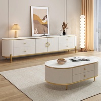 Meubles de salon, table basse moderne de forme ovale européenne, en acier inoxydable doré, luxueuse, écologique, avec plateau en marbre