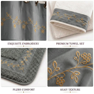 Elegante Set Decorativo per <span class=keywords><strong>Bagno</strong></span> 18 Pezzi, Tenda Impermeabile con Ricami Dorati, Tappeto Antiscivolo, Asciugamano Assorbente, Decorazione per Hotel - Product Image 4