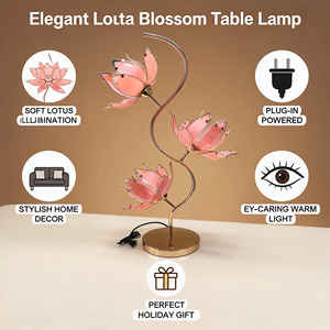 Lámpara de Mesa Rosa Lotus con Pantalla de Vidrio Ajustable, Base de Metal, Lámpara Decorativa de Noche para Dormitorio - Product Image 3
