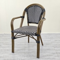 Chaise de bistrot d'extérieur en rotin PE avec structure en aluminium, résistante aux UV, style européen, pour patio, jardin, café, restaurant, fauteuil empilable
