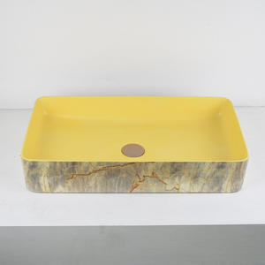 Керамическая раковина из желтого мрамора, длинная прямоугольная раковина для мытья рук без отверстий над столешницей, умывальники - Product Image 2