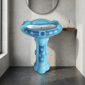 Modern Square Granite Style Ceramic Wash Basin With Full Pedestal For Mall Bathroom Commercial Use - Product Image 4