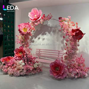 LEDA Factory Direct Outdoor Wedding Decoration Photography Props <b>Pink</b> Metal Bench with Round Stand Flower Arch for Events Decor - Product Image 5
