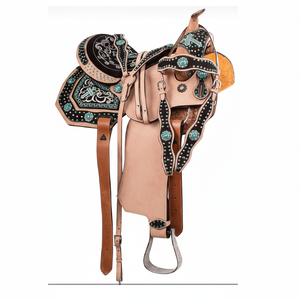 Silla de montar inglesa australiana de cuero de conífera ecológica hecha a medida, silla de montar islandesa con patrones en relieve y diseños adornados para - Product Image 2