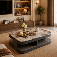 Table basse élégante et moderne en marbre arrondi, durable, écologique, polyvalente, avec surface spacieuse et structure en bois
