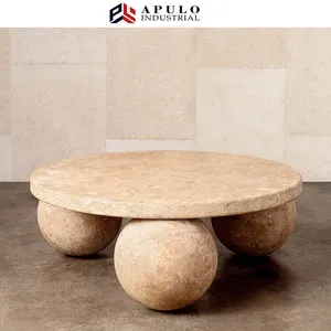 Nordic Natural Stone Furniture 3 Balls Set Round Sphere Beige Travertine Marble Ball Coffee Table