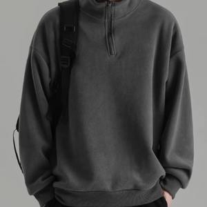 Sudadera de Manga Larga con Cuello Alto y Media Cremallera de Lana Polar para Hombre, Estilo Retro Japonés, Color Sólido, Gruesa, de Doble Cara, para Primavera y Otoño - Product Image 6