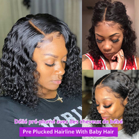 Wig Bob Pendek Deep Wave HD Lace Frontal Grosir, Wig Rambut Asli Tanpa Lem Warna Alami untuk Wanita Kulit Hitam