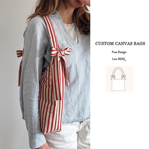 Bolsas Hobo a rayas personalizadas, <span class=keywords><strong>bolso</strong></span> de compras de lona de algodón, <span class=keywords><strong>bolso</strong></span> de regalo, <span class=keywords><strong>bolso</strong></span> de mano con lazo holgado con logotipo o parche bordado - Product Image 1
