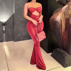 Nouvelle Arrivée Combinaison Femme Couleur Unie Sans Bretelles Sans Manches Ajustée Découpée Dos Nu Nouée Tendance - Product Image 3