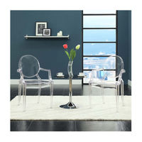 Chaise à accoudoirs empilable moderne, chaise fantôme confortable en acrylique transparent, pour la maison, le bureau, la cuisine, la salle à manger, l'hôtel, légère et écologique