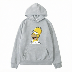 Homer Simpson Cartoon Grafik Herren Hoodie Pullover Sweatshirt Grau Kapuzenpullover Langarm-Oberteil - Product Image 1