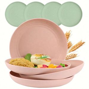 Lot de 4/10 assiettes biodégradables en paille de blé de 8,8 pouces, de qualité alimentaire, avec fourchette à soupe, pour service de table - Product Image 1