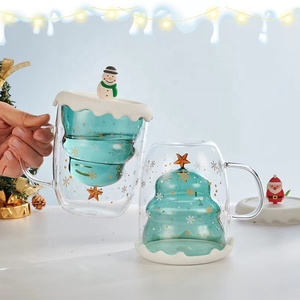 Taza de vidrio de borosilicato alto con tapa de muñeco de nieve de Papá Noel Árbol de <span class=keywords><strong>Navidad</strong></span> Tazas de doble pared Vasos de <span class=keywords><strong>Navidad</strong></span> aislados sin BPA - Product Image 5